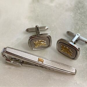 Vintage Burberry Cuff Links + Tie Clip Set